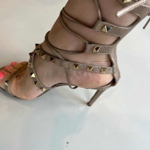 Valentino Rock Stud Leather Lace-Up Gladiator Sandals - Picture 7 of 14